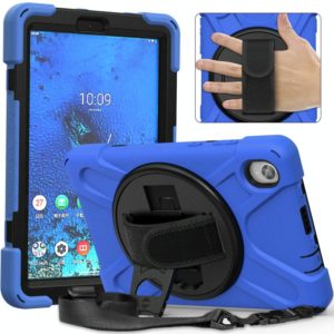 For Lenovo Tab M8 (2020) TB-8705F 8.0 inch Shockproof Colorful Silicone + PC Protective Case with Holder & Shoulder Strap & Hand Strap(Blue) (OEM)