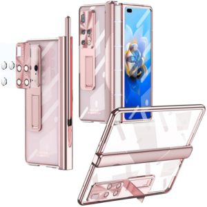 For Huawei Mate X2 Magnetic Hinges Plating Phone Case with Holder(Rose Gold) (OEM)