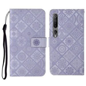 For Xiaomi Mi 10 5G Ethnic Style Embossed Pattern Horizontal Flip Leather Case with Holder & Card Slots & Wallet & Lanyard(Purple) (OEM)