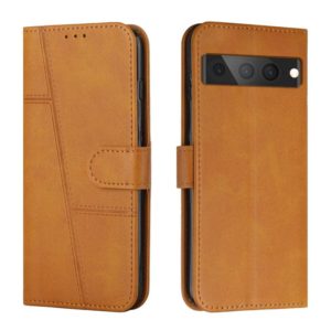For Google Pixel 7 Pro Stitching Calf Texture Buckle Leather Phone Case(Yellow) (OEM)
