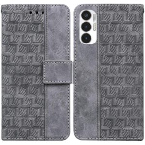 For Tecno Pova 3 LE7 Geometric Embossed Leather Phone Case(Grey) (OEM)