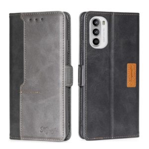 For Motorola Moto G52 4G/G82 5G Contrast Color Side Buckle Leather Phone Case(Black + Grey) (OEM)