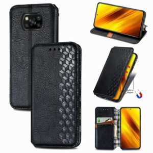 For Xiaomi Poco X3 NFC Cubic Grid Pressed Horizontal Flip Magnetic PU Leather Case with Holder & Card Slots & Wallet(Black) (OEM)