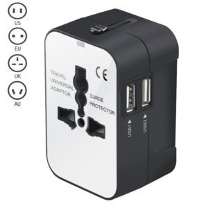 Portable Multi-function Dual USB Ports Global Universal Travel Wall Charger Power Socket, For iPad , iPhone, Galaxy, Huawei, Xiaomi, LG, HTC and Other Smart Phones, Rechargeable Devices(Black) (OEM)