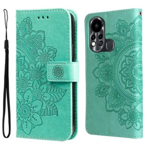 For Infinix Hot 11S 7-petal Flowers Embossed Flip Leather Phone Case(Green) (OEM)