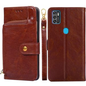 For ZTE Blade A7s 2020 Zipper Bag PU + TPU Horizontal Flip Leather Case with Holder & Card Slot & Wallet & Lanyard(Brown) (OEM)