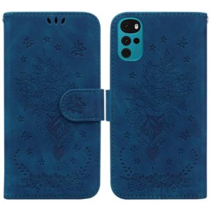 For Motorola Moto G22 Butterfly Rose Embossed Leather Phone Case(Blue) (OEM)