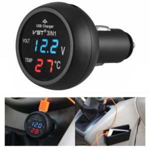3 In 1 Car USB Charger Car Cigarette Lighter With Voltage Detection Display Multi-function Monitoring Table(Red Blue) (OEM)