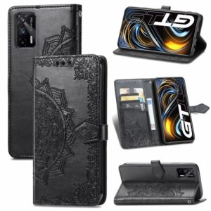 For OPPO Realme GT 5G / Realme Q3 Pro 5G Mandala Flower Embossed Horizontal Flip Leather Case with Holder & Three Card Slots & Wallet & Lanyard(Black) (OEM)
