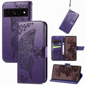 For Google Pixel 7 Pro 5G Butterfly Love Flower Embossed Leather Phone Case(Dark Purple) (OEM)