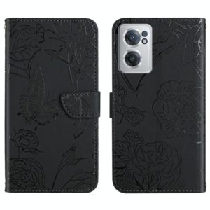 For OnePlus Nord CE 2 5G Skin Feel Butterfly Peony Embossed Leather Phone Case(Black) (OEM)