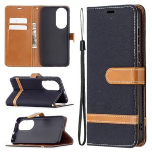 For Huawei P50 Color Matching Denim Texture Horizontal Flip Leather Case with Holder & Card Slots & Wallet & Lanyard(Black) (OEM)