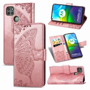 For Motorola Moto G9 Power Butterfly Love Flower Embossed Horizontal Flip Leather Case with Bracket / Card Slot / Wallet / Lanyard(Rose Gold) (OEM)