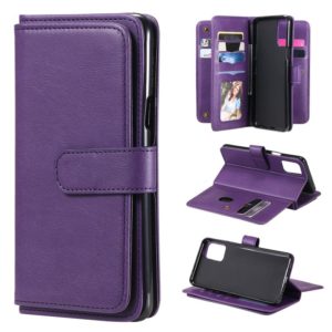 For LG K42 Multifunctional Magnetic Copper Buckle Horizontal Flip Solid Color Leather Case with 10 Card Slots & Wallet & Holder & Photo Frame(Purple) (OEM)