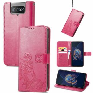For Asus Zenfone 8 Flip Four-leaf Clasp Embossed Buckle Mobile Phone Protection Leather Case with Lanyard & Card Slot & Wallet & Bracket Function(Magenta) (OEM)