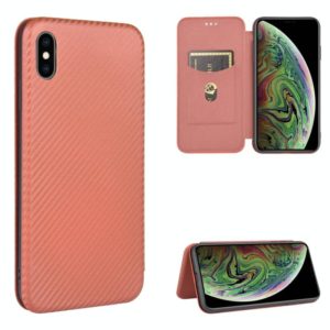 For iPhone XS Max Carbon Fiber Texture Horizontal Flip TPU + PC + PU Leather Case with Card Slot(Brown) (OEM)