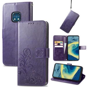 For Nokia XR 20 Four-leaf Clasp Embossed Buckle Mobile Phone Protection Leather Case with Lanyard & Card Slot & Wallet & Bracket Function(Purple) (OEM)