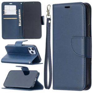 For iPhone 12 / 12 Pro Retro Lambskin Texture Pure Color Horizontal Flip PU Leather Case, with Holder & Card Slots & Wallet & Lanyard(Blue) (OEM)