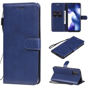 For Xiaomi Mi 10 Lite Solid Color Horizontal Flip Protective Leather Case with Holder & Card Slots & Wallet & Photo Frame & Lanyard(Blue) (OEM)