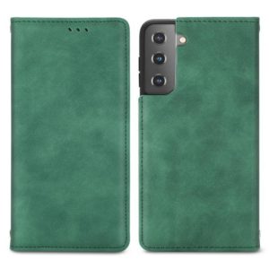 For Samsung Galaxy S21 Retro Skin Feel Business Magnetic Horizontal Flip Leather Case with Holder & Card Slots & Wallet & Photo Frame(Green) (OEM)