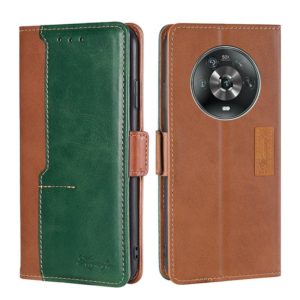 For Honor Magic4 Contrast Color Side Buckle Leather Phone Case(Light Brown + Green) (OEM)