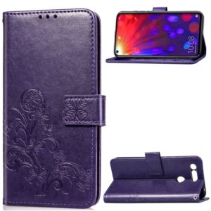 Lucky Clover Pressed Flowers Pattern Leather Case for Huawei V20, with Holder & Card Slots & Wallet & Hand Strap (Purple) (OEM)