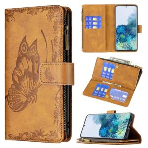 For Samsung Galaxy S20 Flying Butterfly Embossing Pattern Zipper Horizontal Flip Leather Case with Holder & Card Slots & Wallet(Brown) (OEM)