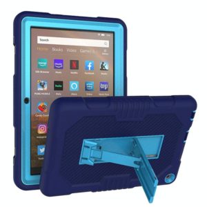 For Amazon Kindle Fire HD 8 (2020) B2 Contrast Color Silicone + PC Protective Case with Holder(Navy Blue+Blue) (OEM)