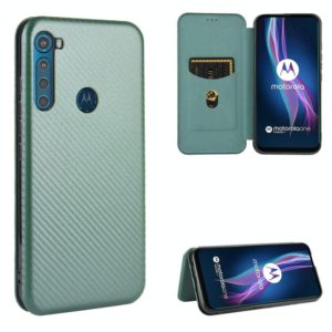 For Motorola Moto One Fusion Plus Carbon Fiber Texture Horizontal Flip TPU + PC + PU Leather Case with Rope & Card Slot(Green) (OEM)