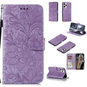 For iPhone 12 Pro Max Lace Flower Horizontal Flip Leather Case with Holder & Card Slots & Wallet & Photo Frame(Purple) (OEM)