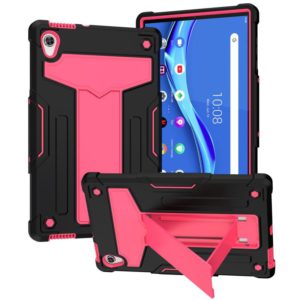 For Lenovo Tab M10 HD 2nd Gen TB-X306X T-shaped Bracket Contrast Color Shockproof PC + Silicone Flat Protective Case(Black + Rose Red) (OEM)