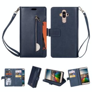 For Huawei Mate 9 Multifunctional Zipper Horizontal Flip Leather Case with Holder & Wallet & 9 Card Slots & Lanyard(Blue) (OEM)