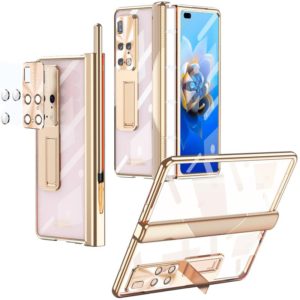 For Huawei Mate X2 Magnetic Hinges Plating Phone Case with Holder(Champagne Gold) (OEM)