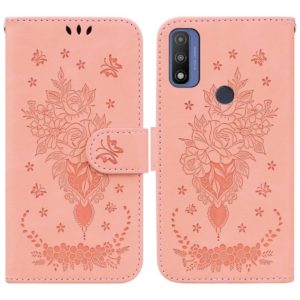 For Motorola Moto G9 Play / E7 Plus Butterfly Rose Embossed Leather Phone Case(Pink) (OEM)