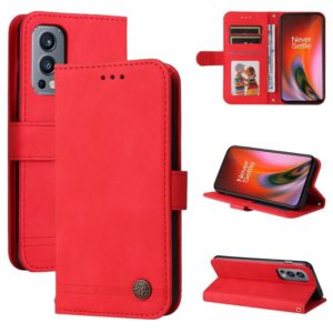 For OnePlus Nord 2 5G Skin Feel Life Tree Metal Button Horizontal Flip Leather Case with Holder & Card Slot & Wallet & Photo Frame & Strap(Red) (OEM)