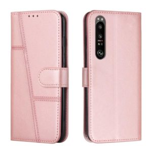 For Sony Xperia 1 III Stitching Calf Texture Buckle Leather Phone Case(Pink) (OEM)