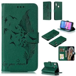 Feather Pattern Litchi Texture Horizontal Flip Leather Case with Wallet & Holder & Card Slots For Huawei Y6 (2019) / Honor Play 8A(Green) (OEM)