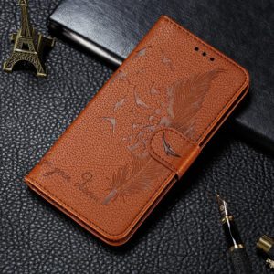 For Samsung Galaxy S21 FE Litchi Texture Feather Embossing Pattern Horizontal Flip Leather Case with Holder & Card Slots & Wallet & Photo Frame & Lanyard(Brown) (OEM)