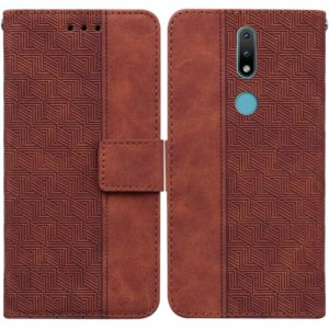 For Nokia 2.4 Geometric Embossed Leather Phone Case(Brown) (OEM)