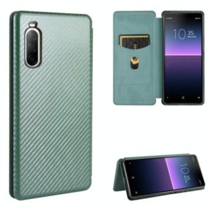 For Sony Xperia 10 II Carbon Fiber Texture Horizontal Flip TPU + PC + PU Leather Case with Card Slot(Green) (OEM)