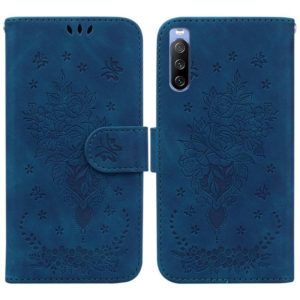 For Sony Xperia 10 III Butterfly Rose Embossed Leather Phone Case(Blue) (OEM)