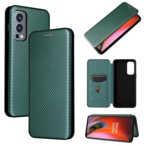 For OnePlus Nord 2 5G Carbon Fiber Texture Horizontal Flip TPU + PC + PU Leather Case with Card Slot(Green) (OEM)