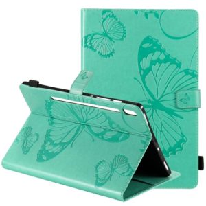 For Samsung Galaxy Tab S6 T860 Pressed Printing Butterfly Pattern Horizontal Flip Leather Case with Holder & Card Slots & Wallet & Sleep / Wake-up Function (Green) (OEM)