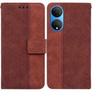For Honor X7 Geometric Embossed Leather Phone Case(Brown) (OEM)