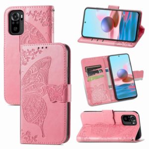 For Xiaomi Redmi Note 10 4G Butterfly Love Flower Embossed Horizontal Flip Leather Case with Bracket & Card Slot & Wallet & Lanyard(Pink) (OEM)