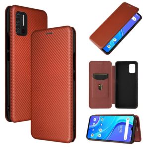For UMIDIGI A7S Carbon Fiber Texture Horizontal Flip TPU + PC + PU Leather Case with Card Slot(Brown) (OEM)