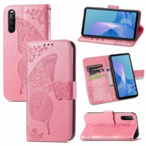 For Sony Xperia 10 III Butterfly Love Flowers Embossed Horizontal Flip Leather Case with Holder & Card Slots & Wallet & Lanyard(Pink) (OEM)