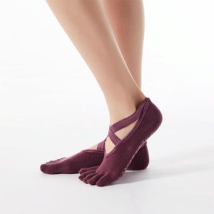 1 Pair Five-Finger Cross-Lace Yoga Cotton Socks Fashion Non-Slip Sports Dance Socks, Size: One Size(Full Toed (Wine Red)) (OEM)