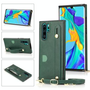 For Huawei P30 Pro Wrist Strap PU+TPU Shockproof Protective Case with Crossbody Lanyard & Holder & Card Slot(Green) (OEM)