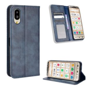 For Sharp Simple Sumaho 6 Magnetic Buckle Retro Texture Leather Phone Case(Blue) (OEM)